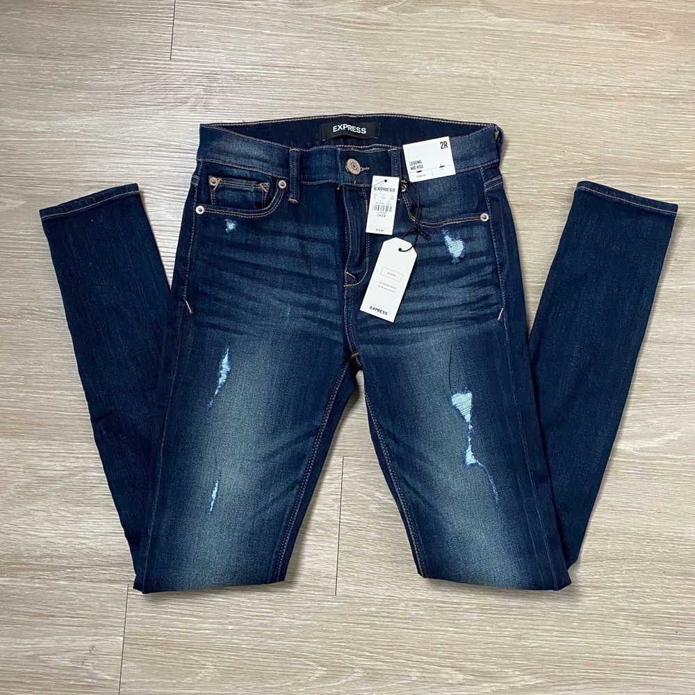 Express Mid Rise Distressed Stretch Legging Jeans